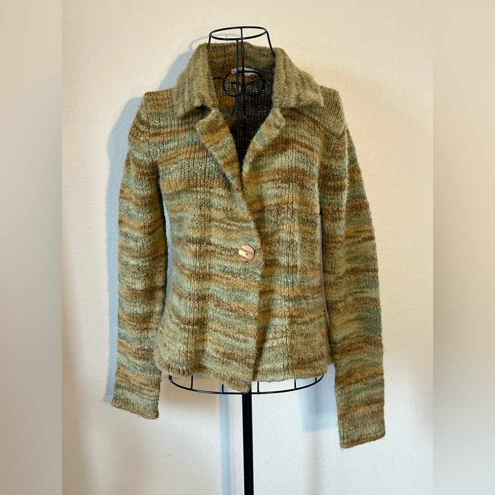 70’s inspired boho earthy phoebe Buffay Green Orange and Brown Cardigan/ Blazer